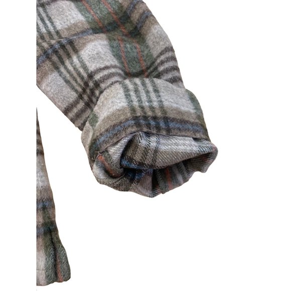 Evan Picone Vintage Wool Blend Field Shirt Petite* Medium 8 Plaid Green Tan - Picture 8 of 8